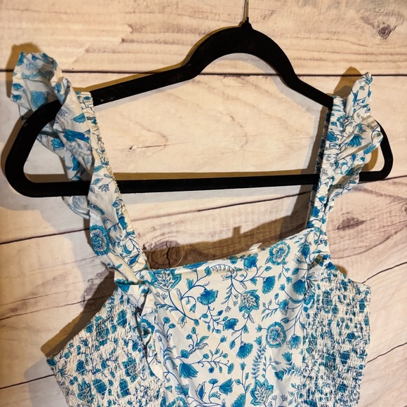 Draper James Women’s Summer Floral Blue and White Ruffle Sleeve Dress Medium - Picture 7 of 9